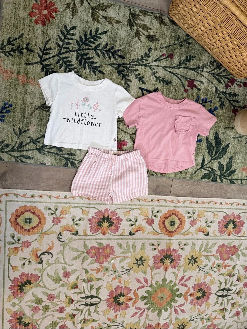 BearPaw 3 Piece Matching Outfit Sets- 2 Boxy Tees & Stripe Pocket Shorts Boho 2T